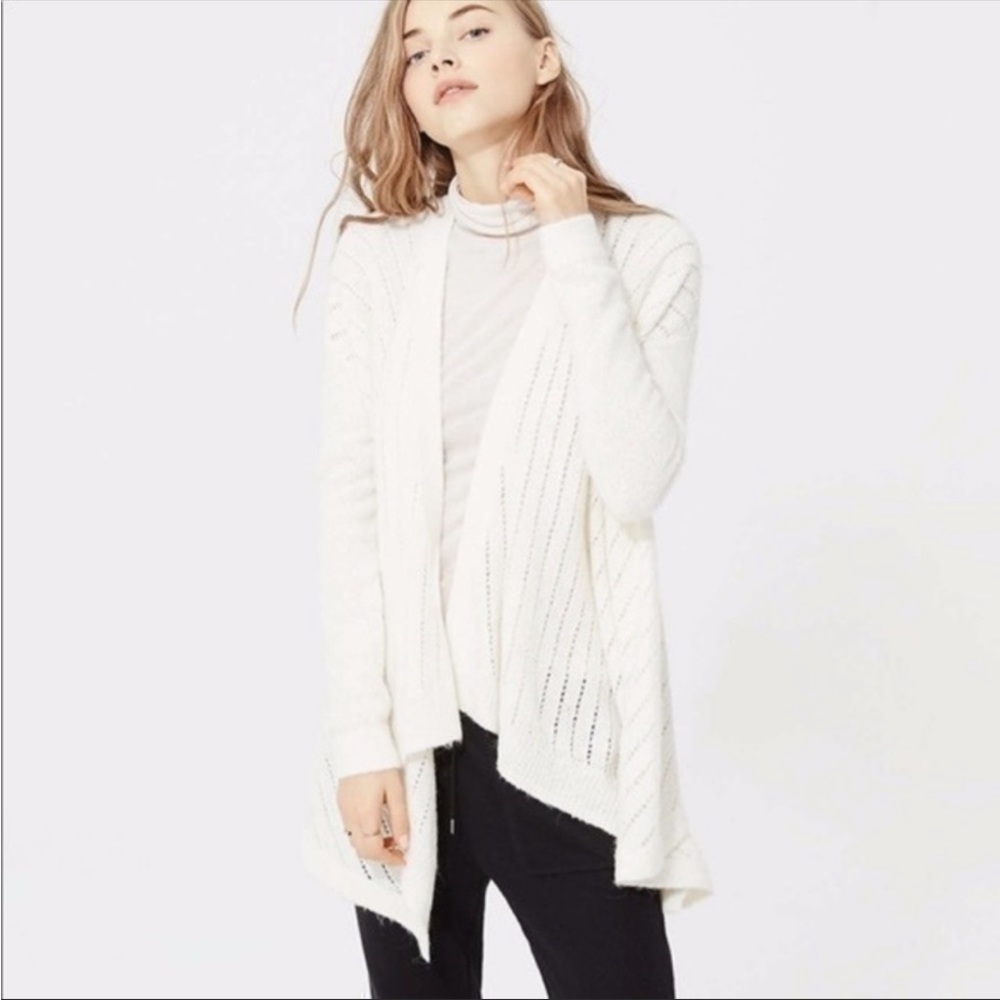 Lou & Grey On Point Waterfall Cardigan Sweater Wool, Alpaca, Ivory Women’s Sz M